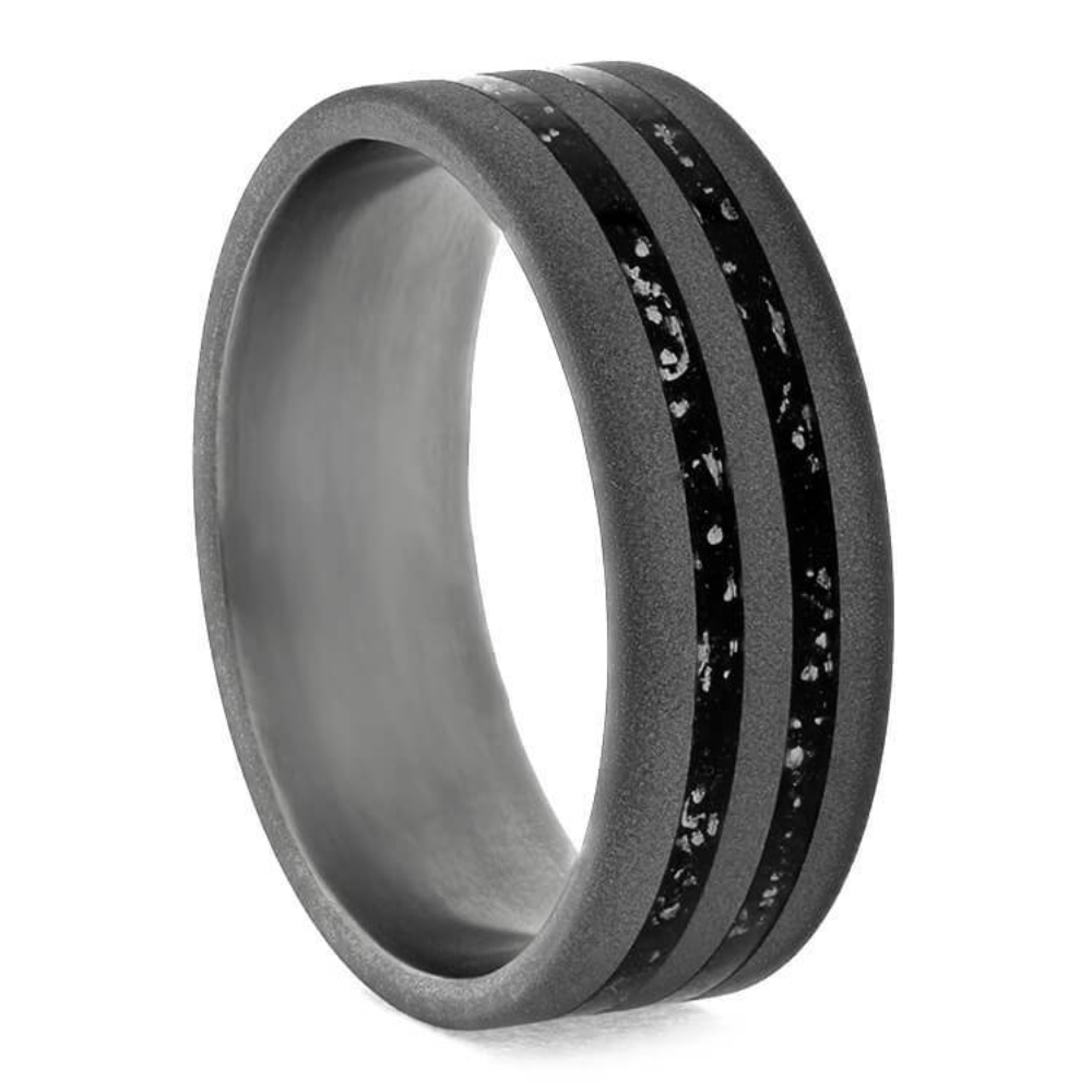     Sandblasted Titanium with Black Stardust 6mm Titanium Comfort-Fit Wedding Band